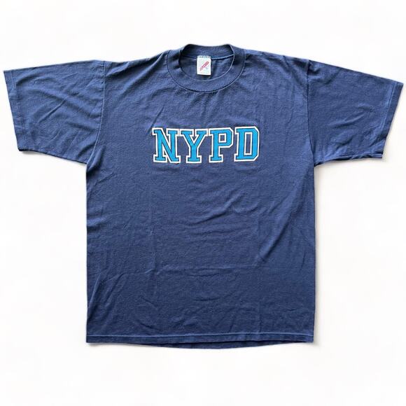Vitage 80s 90s NYPD Shirt Single Stitch Jerzees Navy Blue XL Police New York 911 - Picture 1 of 11